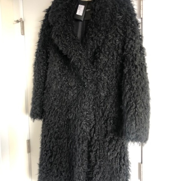 Saint Laurent Black Oversized Faux Shearling Coat - Picture 3 of 4